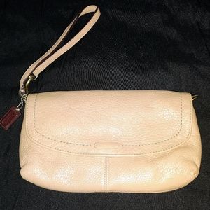 Small Beige Coach Wristlet Clutch